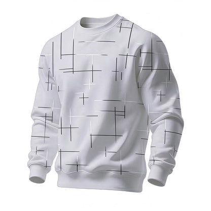 Avslappet herre-sweatshirt med rund hals og linjetrykk