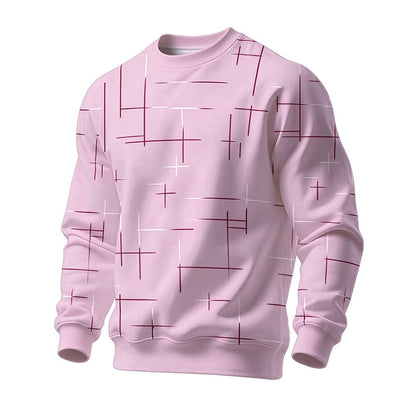 Avslappet herre-sweatshirt med rund hals og linjetrykk