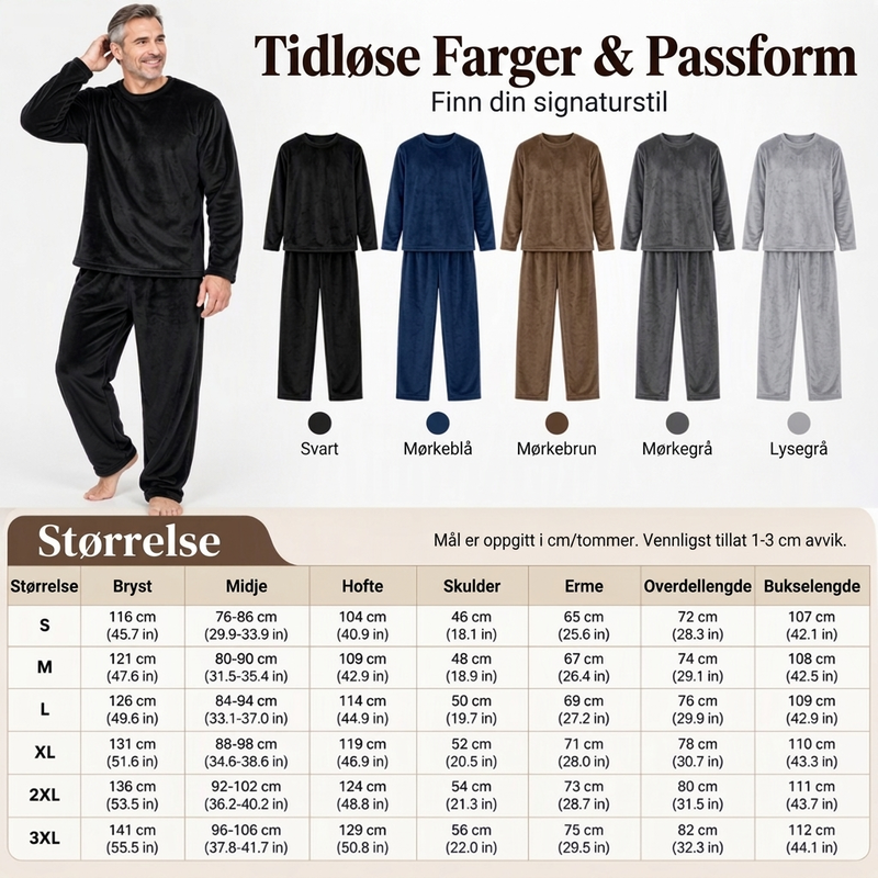Koselig pyjamasett i termisk fløyel for menn
