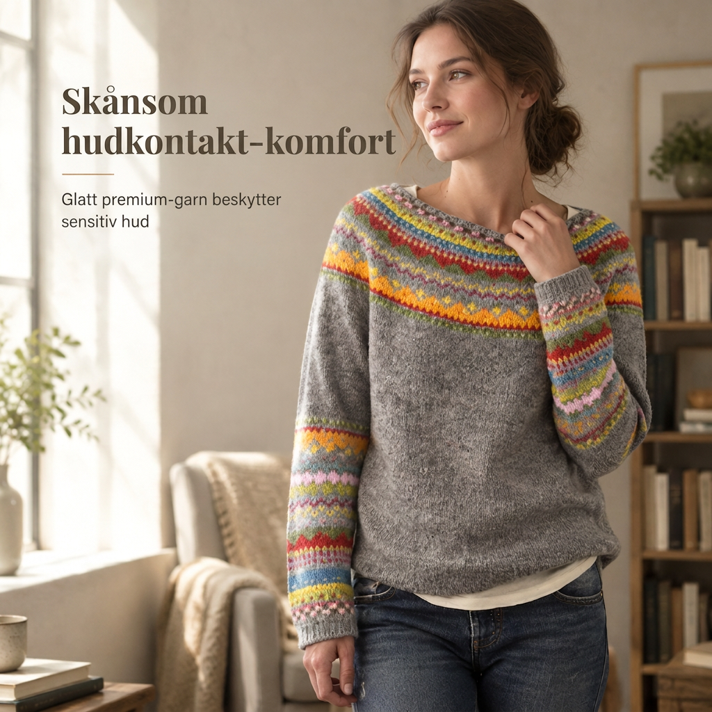 Løst genser i strikk med rund hals og fargeblokker for kvinner