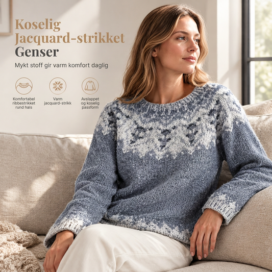 Løst genser i strikk med rund hals og fargeblokker for kvinner