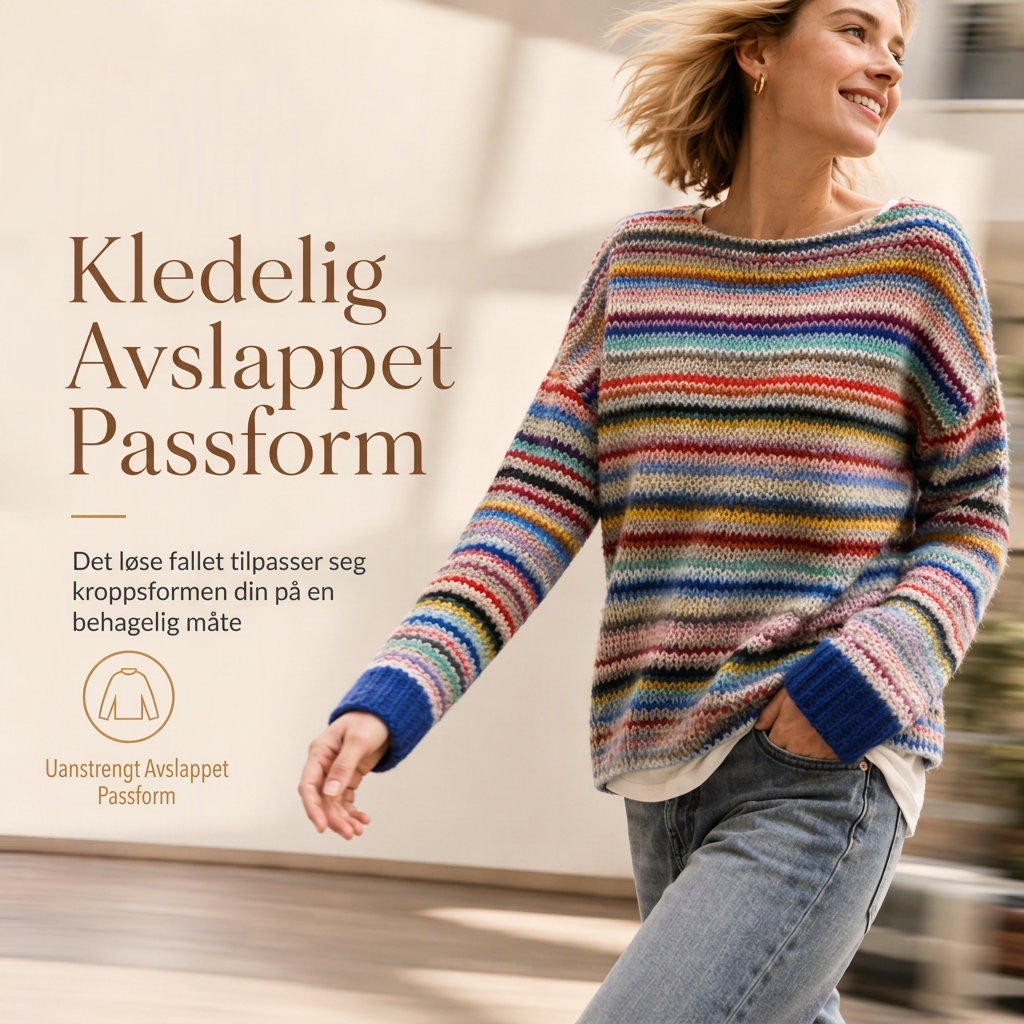 Løst genser i strikk med rund hals og fargeblokker for kvinner