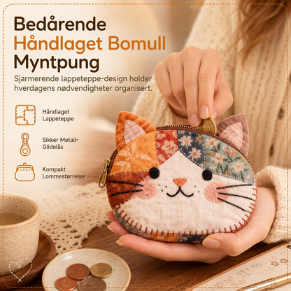 Søt lappete katt-lommebok med mynter og bærbart kortesker, liten kreativ pose for jenter