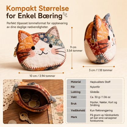 Søt lappete katt-lommebok med mynter og bærbart kortesker, liten kreativ pose for jenter
