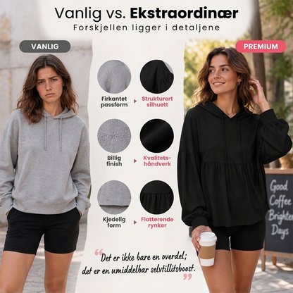 Løs hettegenser til kvinner med volangkant