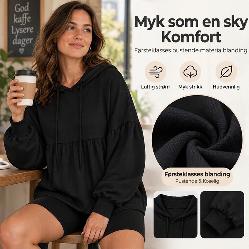 Løs hettegenser til kvinner med volangkant