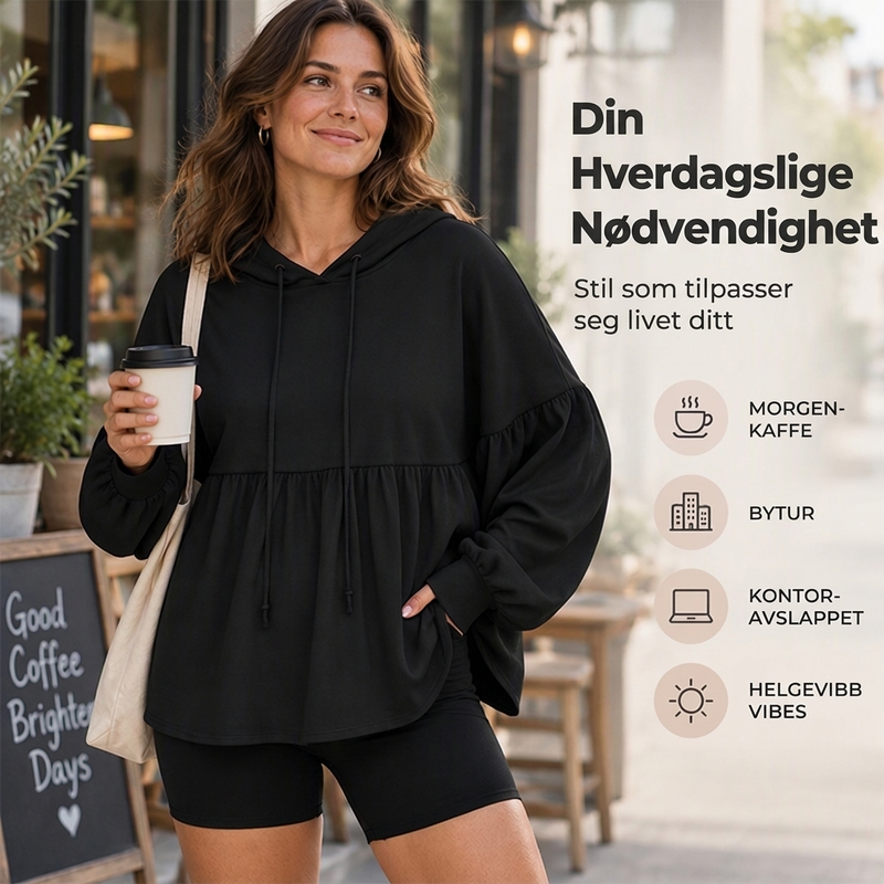 Løs hettegenser til kvinner med volangkant