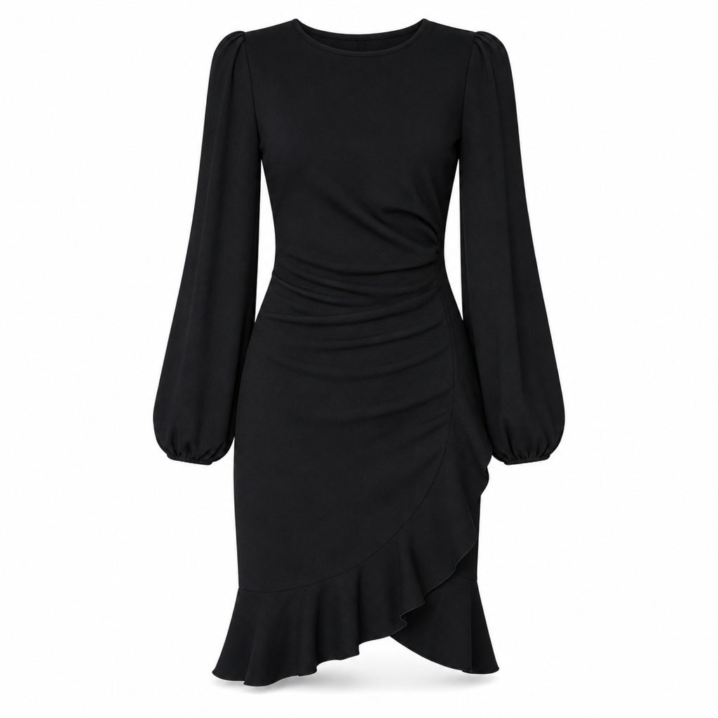 Kvinner ensfarget Puff ermet Bodycon Dress