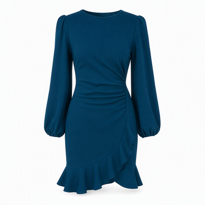 Kvinner ensfarget Puff ermet Bodycon Dress