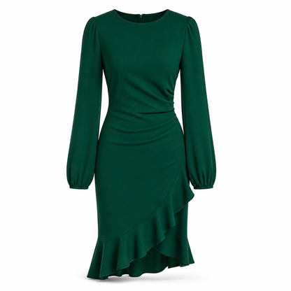 Kvinner ensfarget Puff ermet Bodycon Dress