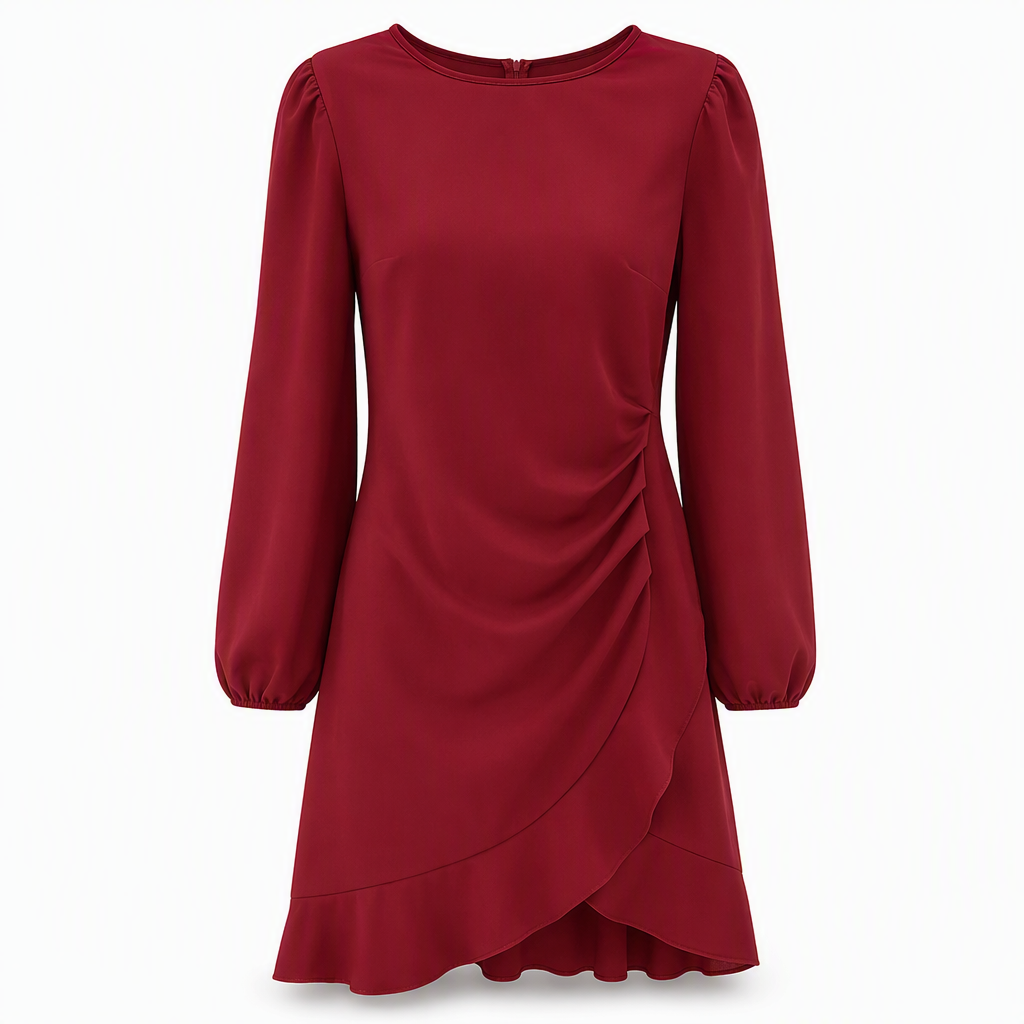 Kvinner ensfarget Puff ermet Bodycon Dress