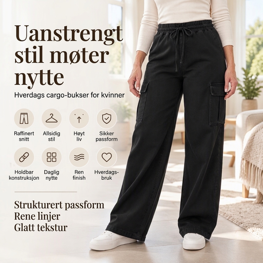 Cargobukser i denim til dame med elastisk linning og snøring