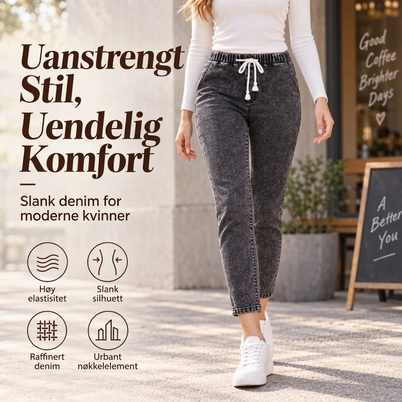 Slim-fit cropped jeans med elastisk linning for kvinner