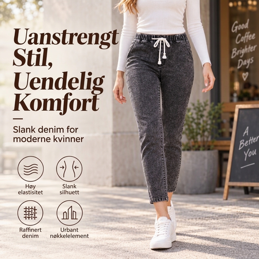 Slim-fit cropped jeans med elastisk linning for kvinner