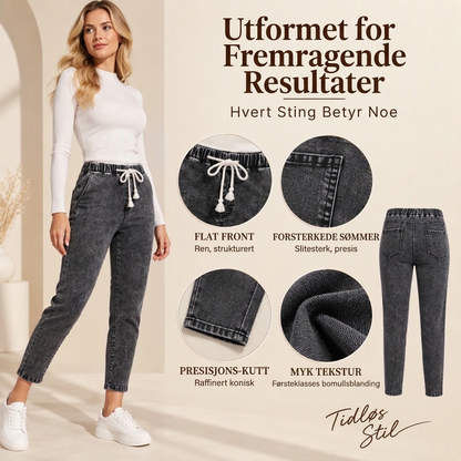 Slim-fit cropped jeans med elastisk linning for kvinner