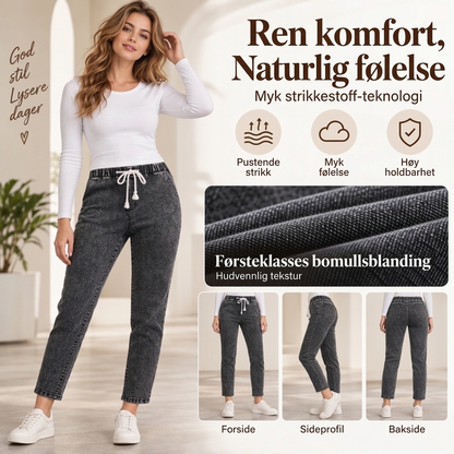 Slim-fit cropped jeans med elastisk linning for kvinner