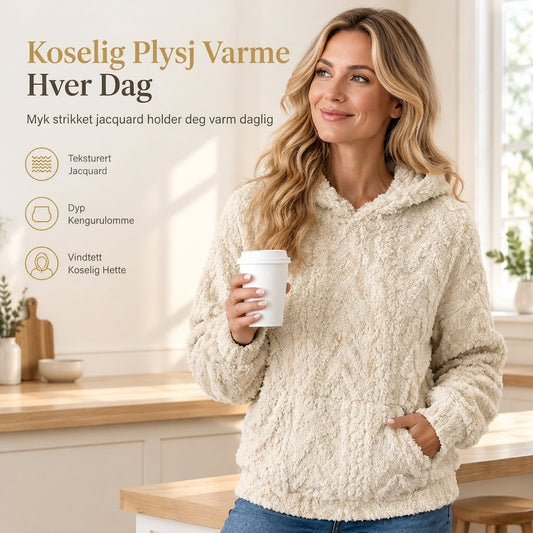 Løstsittende, genser-drakt med hetta og jacquard-mønster, laget av mykt luvstoff, for kvinner – til bruk på høst og vinter