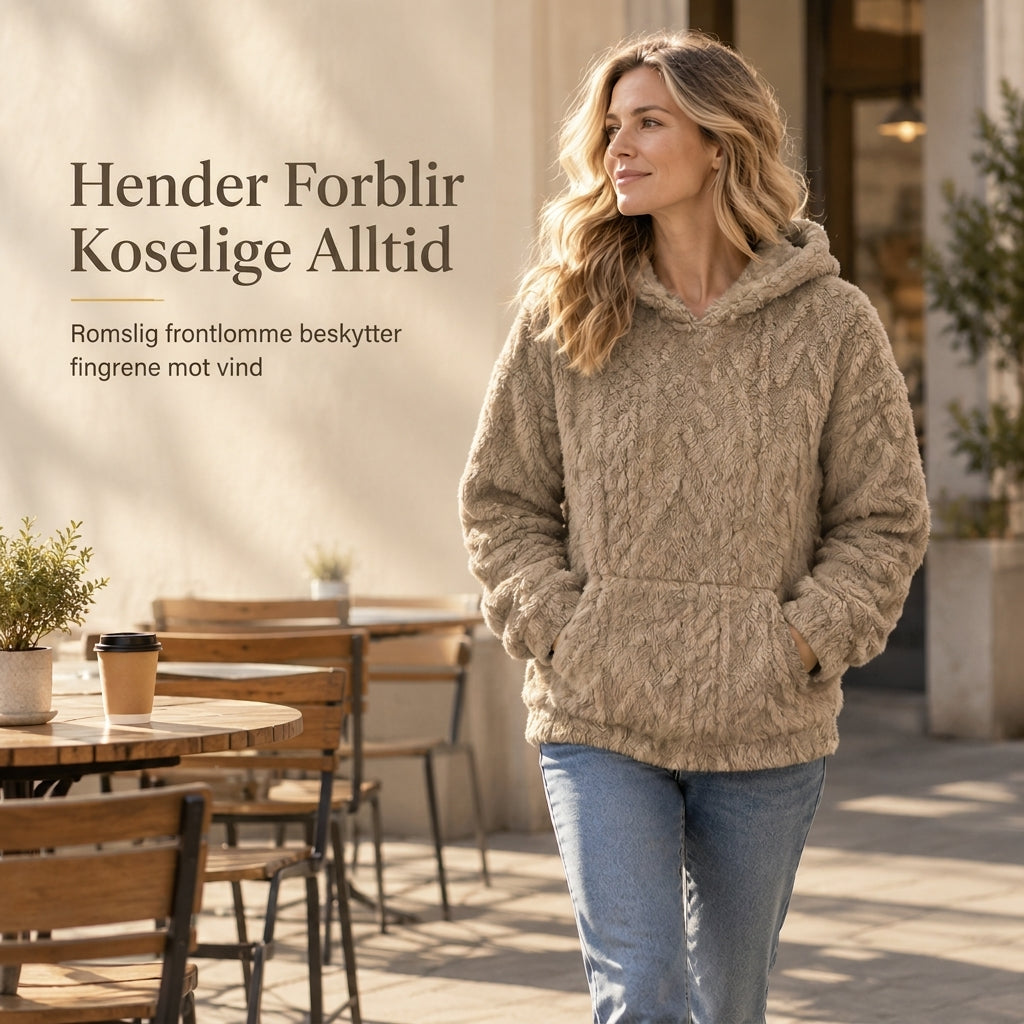 Løstsittende, genser-drakt med hetta og jacquard-mønster, laget av mykt luvstoff, for kvinner – til bruk på høst og vinter