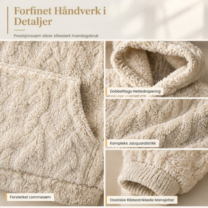 Løstsittende, genser-drakt med hetta og jacquard-mønster, laget av mykt luvstoff, for kvinner – til bruk på høst og vinter