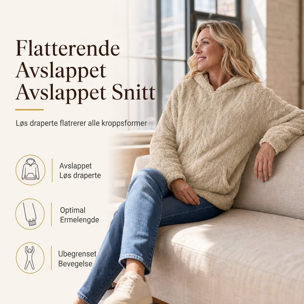 Løstsittende, genser-drakt med hetta og jacquard-mønster, laget av mykt luvstoff, for kvinner – til bruk på høst og vinter