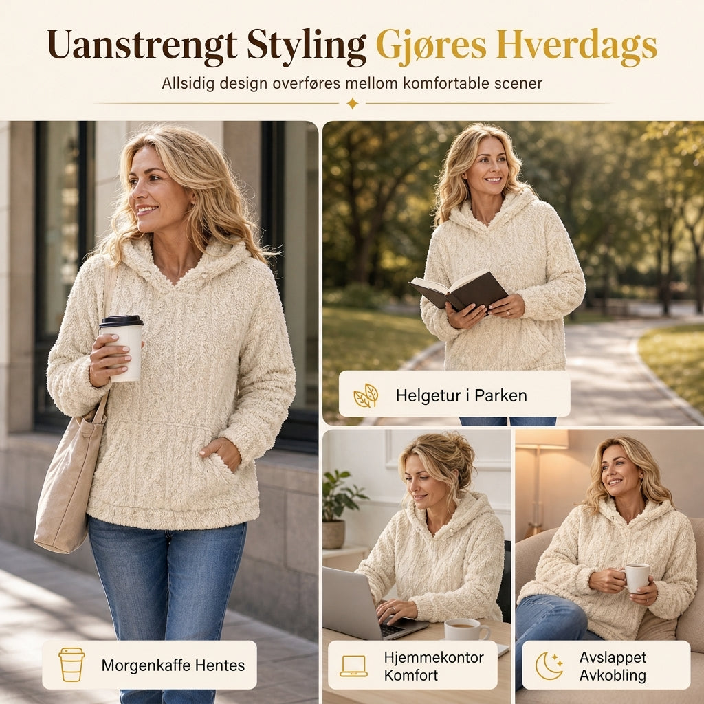 Løstsittende, genser-drakt med hetta og jacquard-mønster, laget av mykt luvstoff, for kvinner – til bruk på høst og vinter
