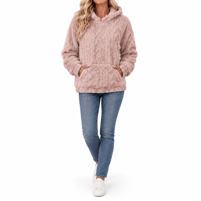 Løstsittende, genser-drakt med hetta og jacquard-mønster, laget av mykt luvstoff, for kvinner – til bruk på høst og vinter