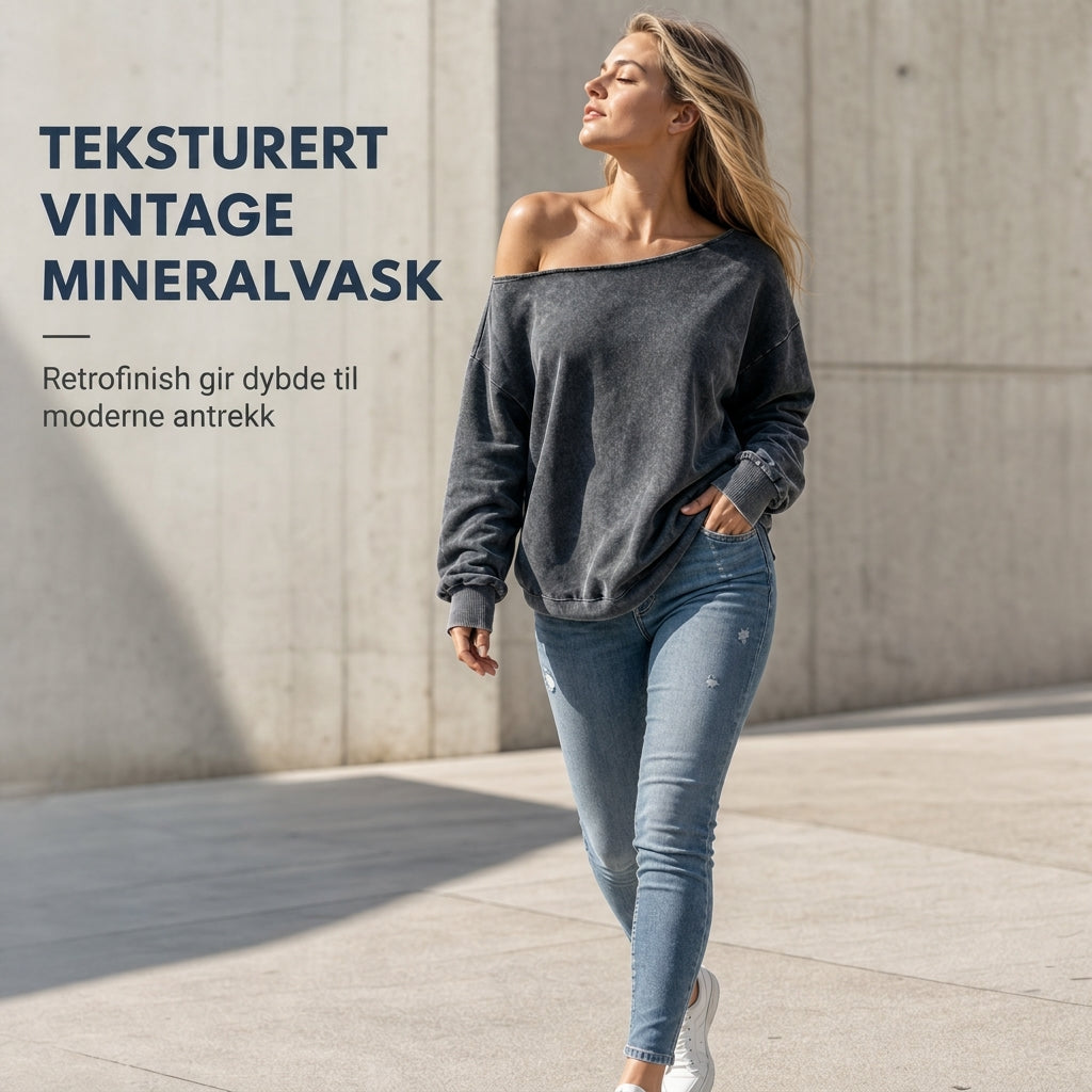 Vårs tilfeldige av-hals mineralvask oversized slouchy sweatshirt