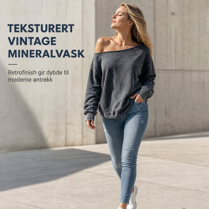 Vårs tilfeldige av-hals mineralvask oversized slouchy sweatshirt