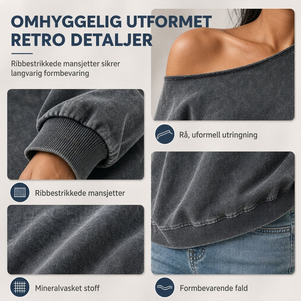 Vårs tilfeldige av-hals mineralvask oversized slouchy sweatshirt