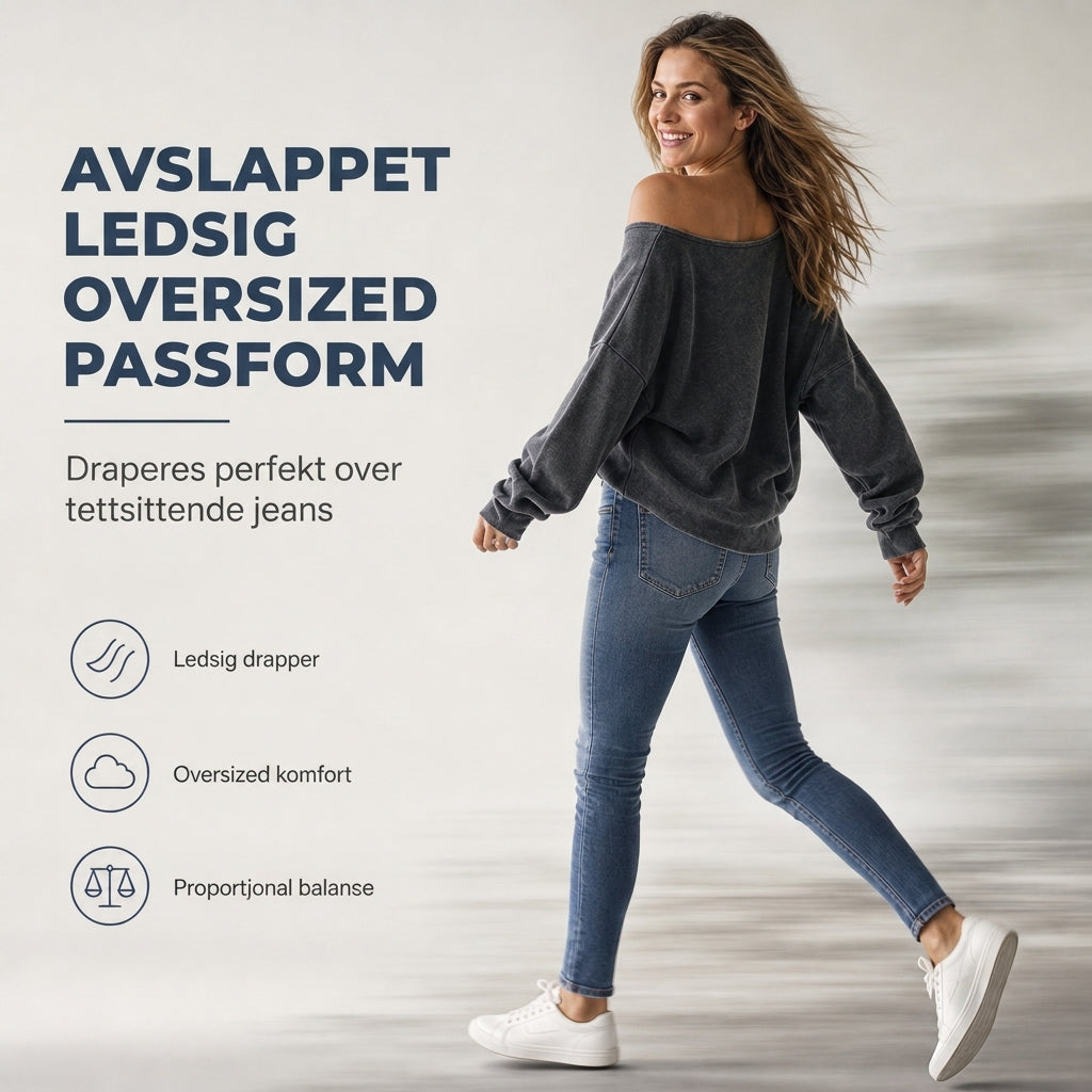 Vårs tilfeldige av-hals mineralvask oversized slouchy sweatshirt
