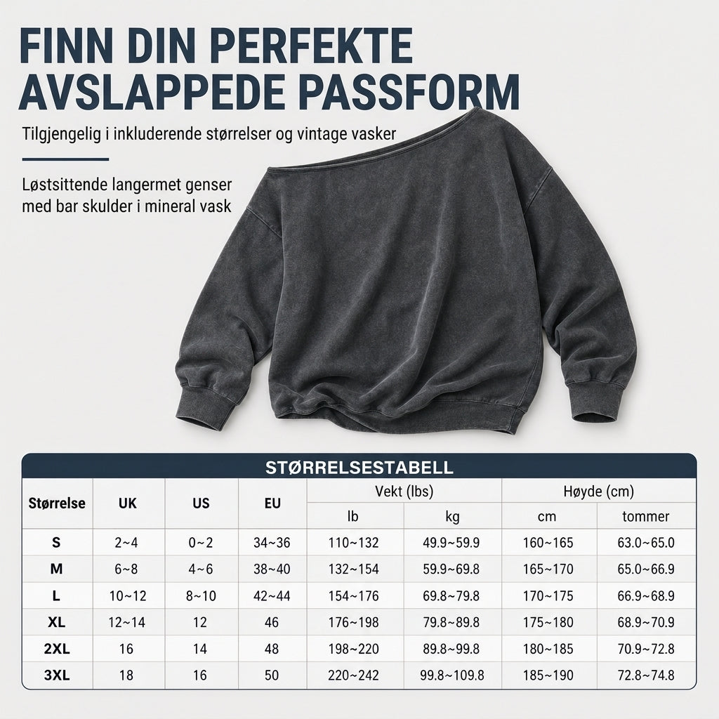Vårs tilfeldige av-hals mineralvask oversized slouchy sweatshirt