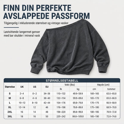 Vårs tilfeldige av-hals mineralvask oversized slouchy sweatshirt