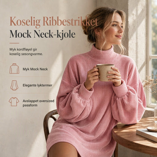 Elegant løstsittende høstkjole for kvinner med lange lanterneærmer