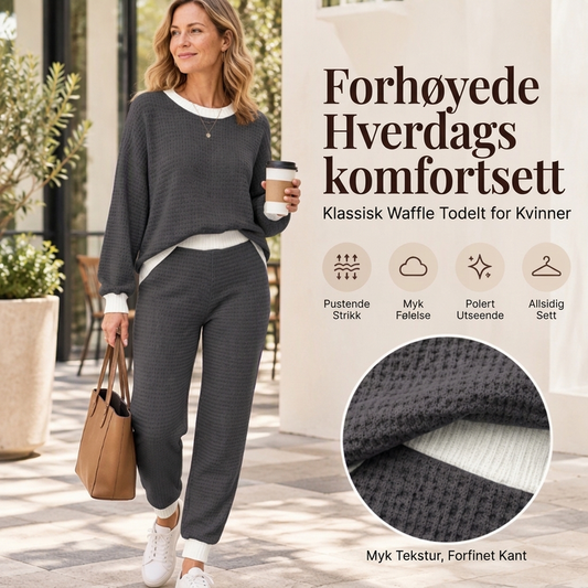 Damen Freizeit Waffelstrick 2-Teile Set
