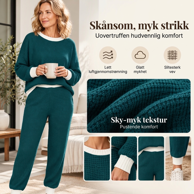 Damen Freizeit Waffelstrick 2-Teile Set