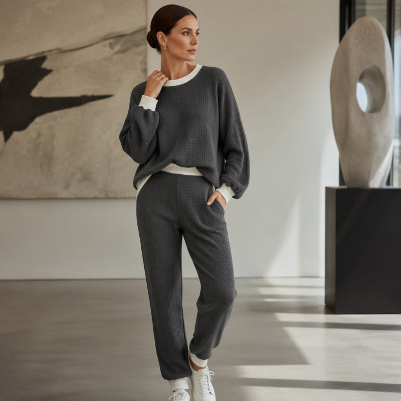 Damen Freizeit Waffelstrick 2-Teile Set