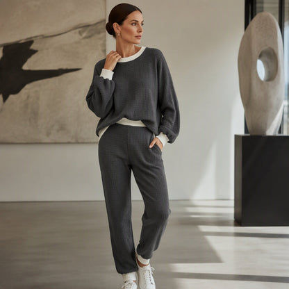 Damen Freizeit Waffelstrick 2-Teile Set