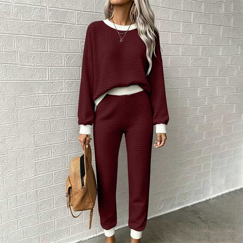 Damen Freizeit Waffelstrick 2-Teile Set