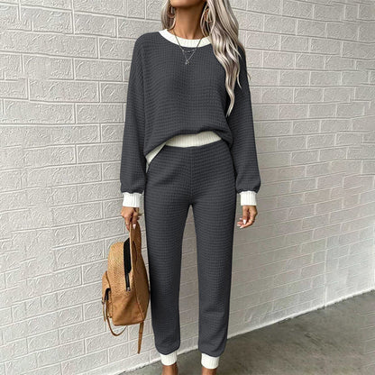 Damen Freizeit Waffelstrick 2-Teile Set