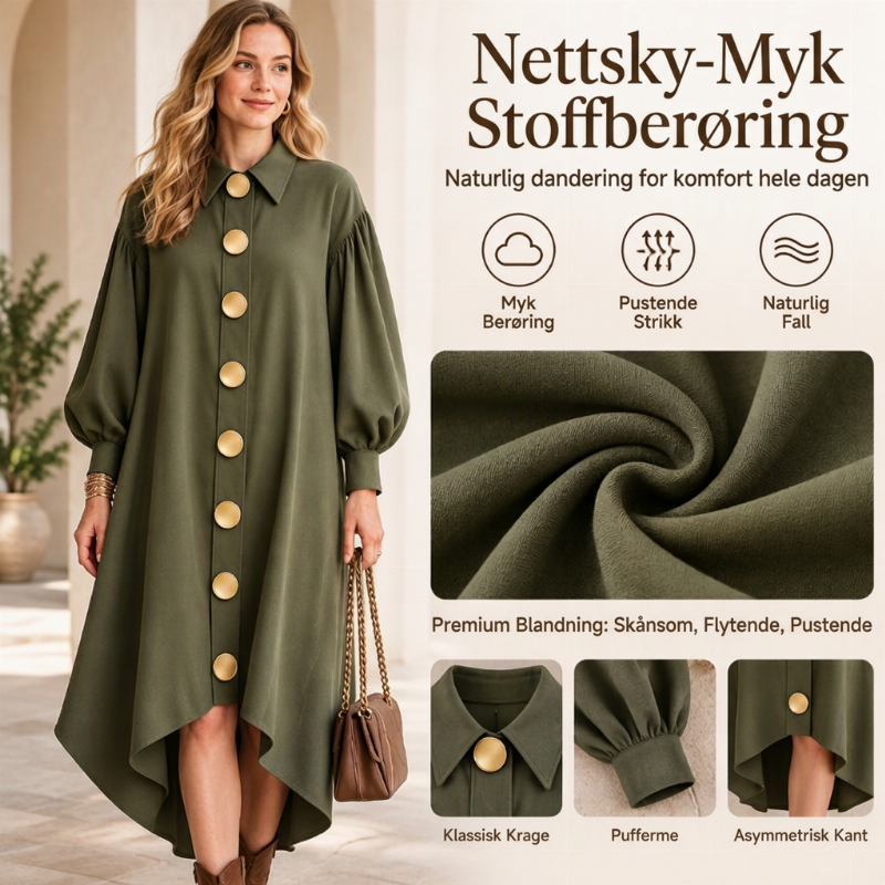 Kvinnelig Vintage Knappekjole med Bobleærmer