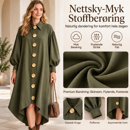 Kvinnelig Vintage Knappekjole med Bobleærmer