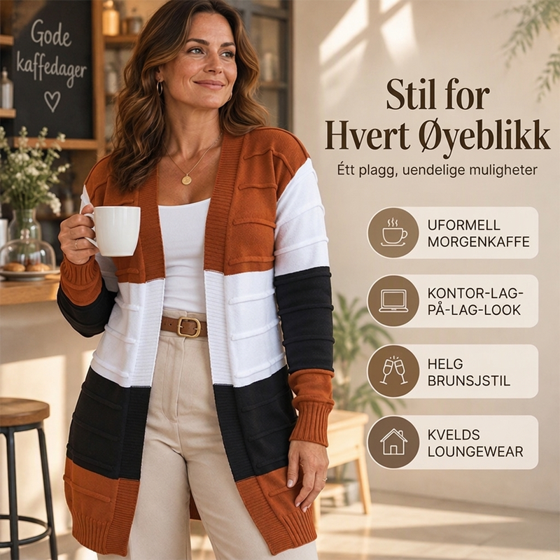 Fargerik, åpen strikket genser for kvinner