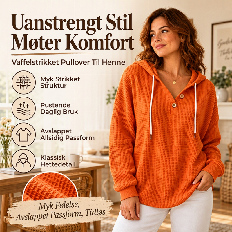 Hettegenser med vaffelstrikk, Henley-krage for kvinner