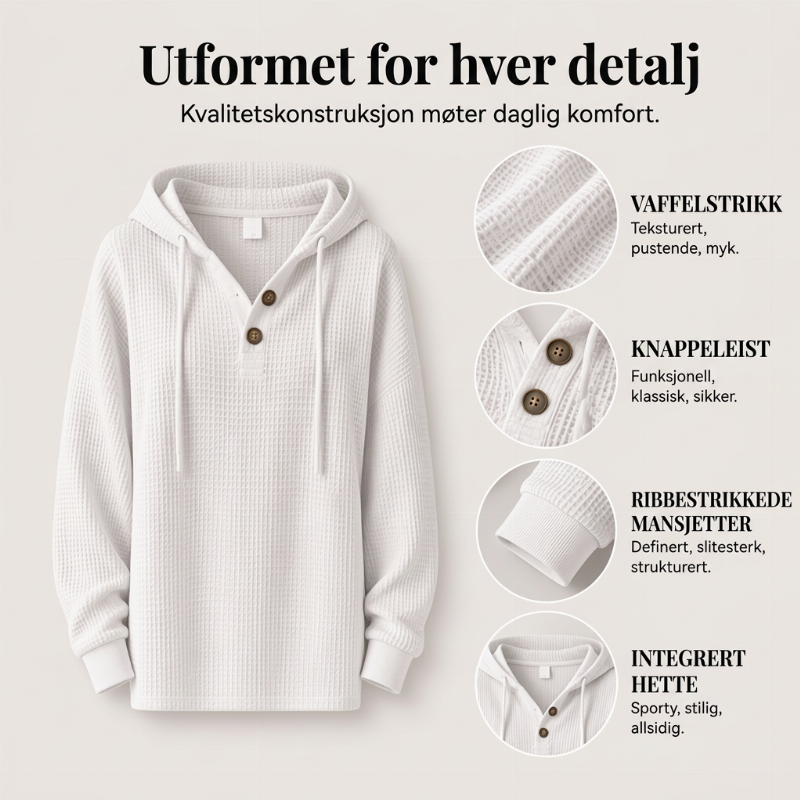 Hettegenser med vaffelstrikk, Henley-krage for kvinner