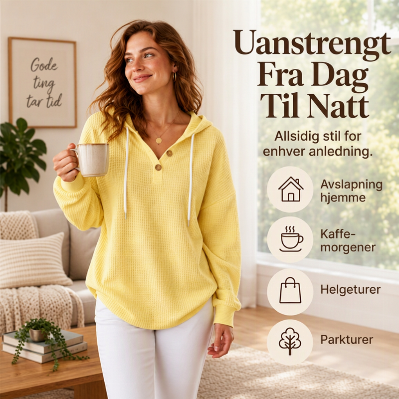 Hettegenser med vaffelstrikk, Henley-krage for kvinner