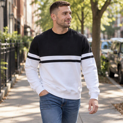 Herre, casual crewneck genser med fargeblokkering
