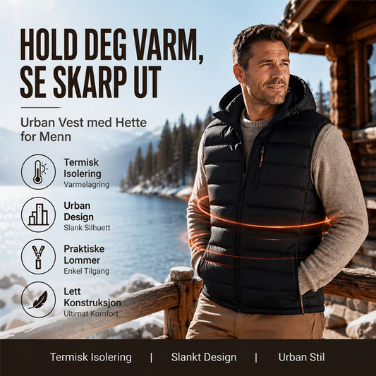 Termisk vintervest med hette til menn