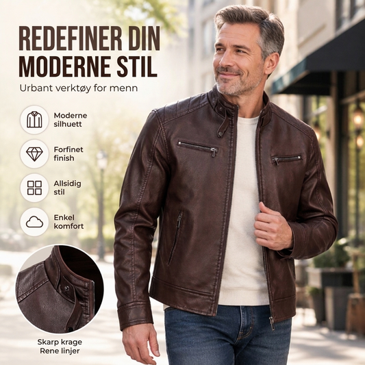 Stilig ståkrage-jakke i PU-skinn for herrer