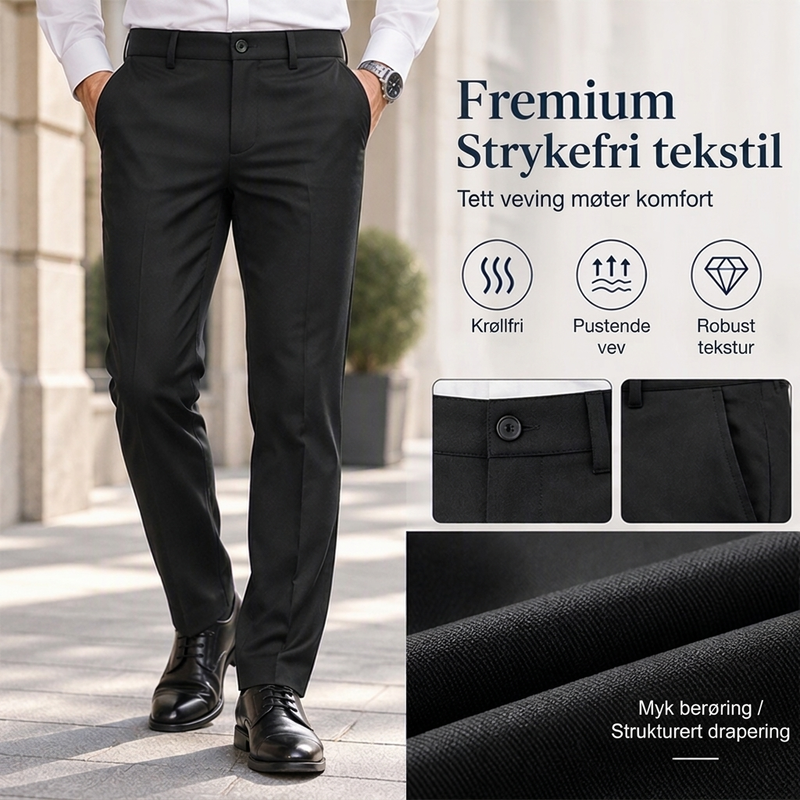 Smalt skreddersydde dressbukser for herrer med midt livvidd