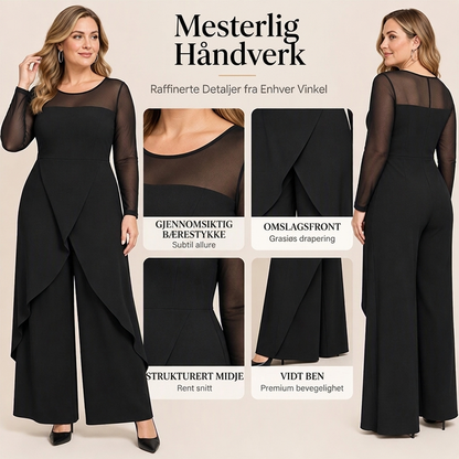 Elegant mesh-drakt for kvinner med erme og overliggende skjørt